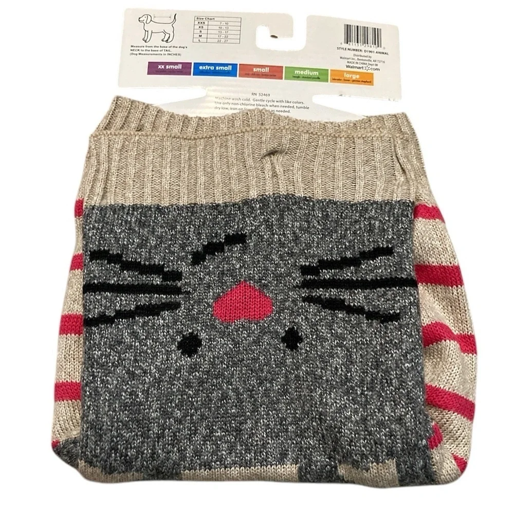 Cozy Tan Dog Sweater with Cat Design Medium